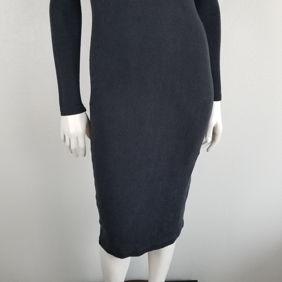 Marine Layer Lexi Black Rib Knit Bodycon Midi Minimalist Slimming Dress Size XS - Picture 6 of 12